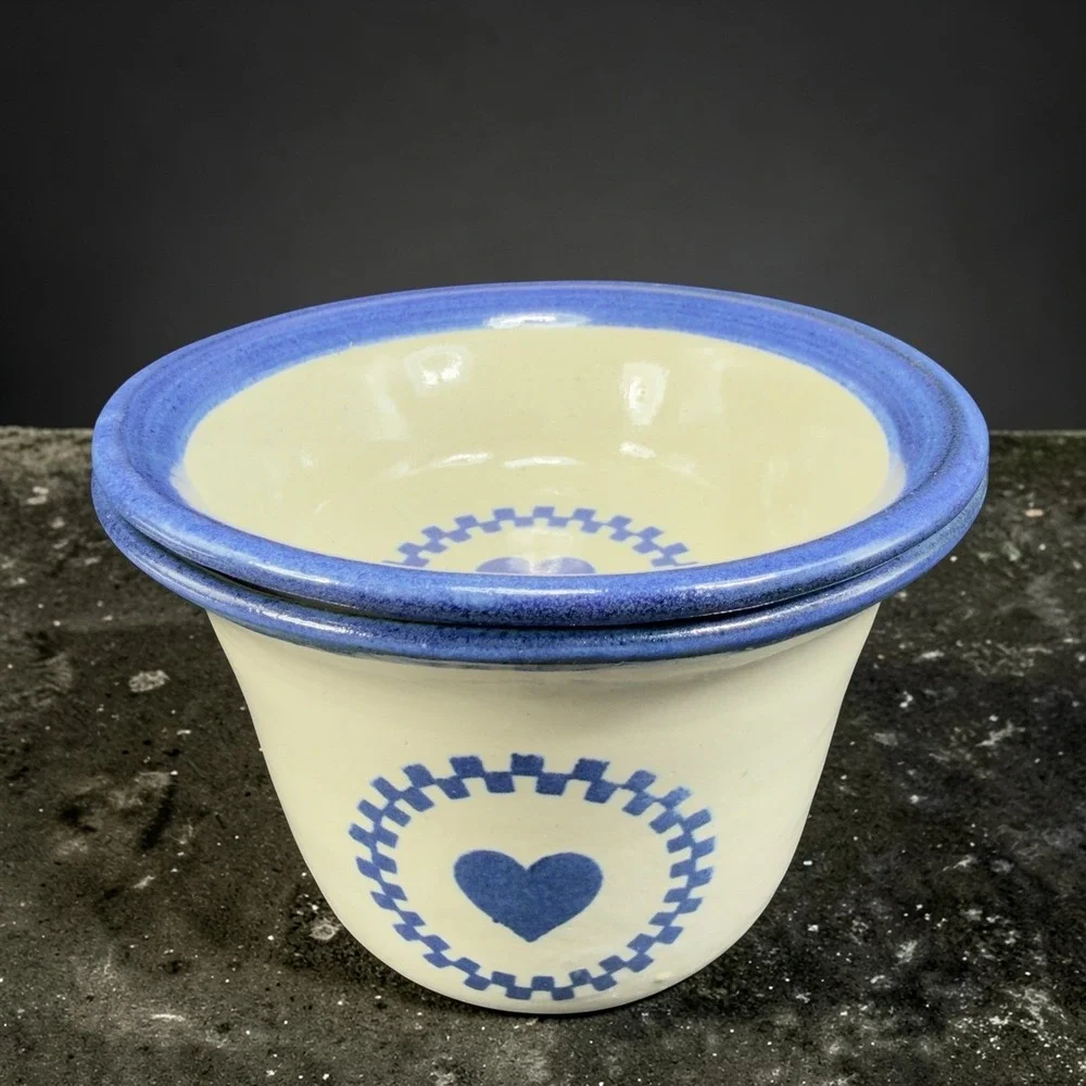 Brinker‎ Pots Dip Crock Set Blue Heart Stoneware Pottery Kansas City 2000s 2pc